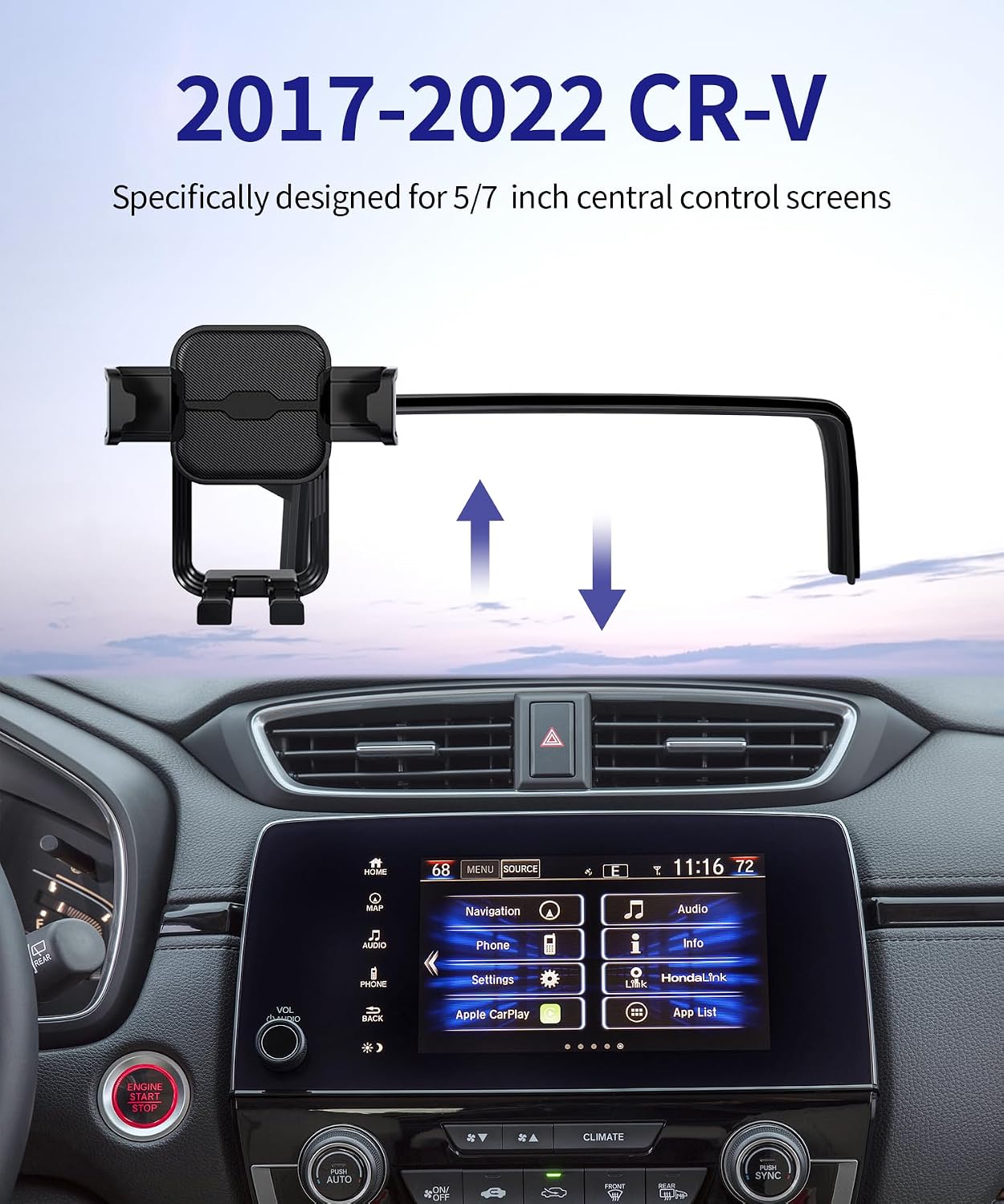 Car Phone Holder for Honda CR-V 2017-2022 / CRV Hybrid 2020-2022, 5/7" Screen Fixed Clip, Auto Accessories Navigation Bracket, Interior Decoration Mobile Phone Mount, 360° Rotation