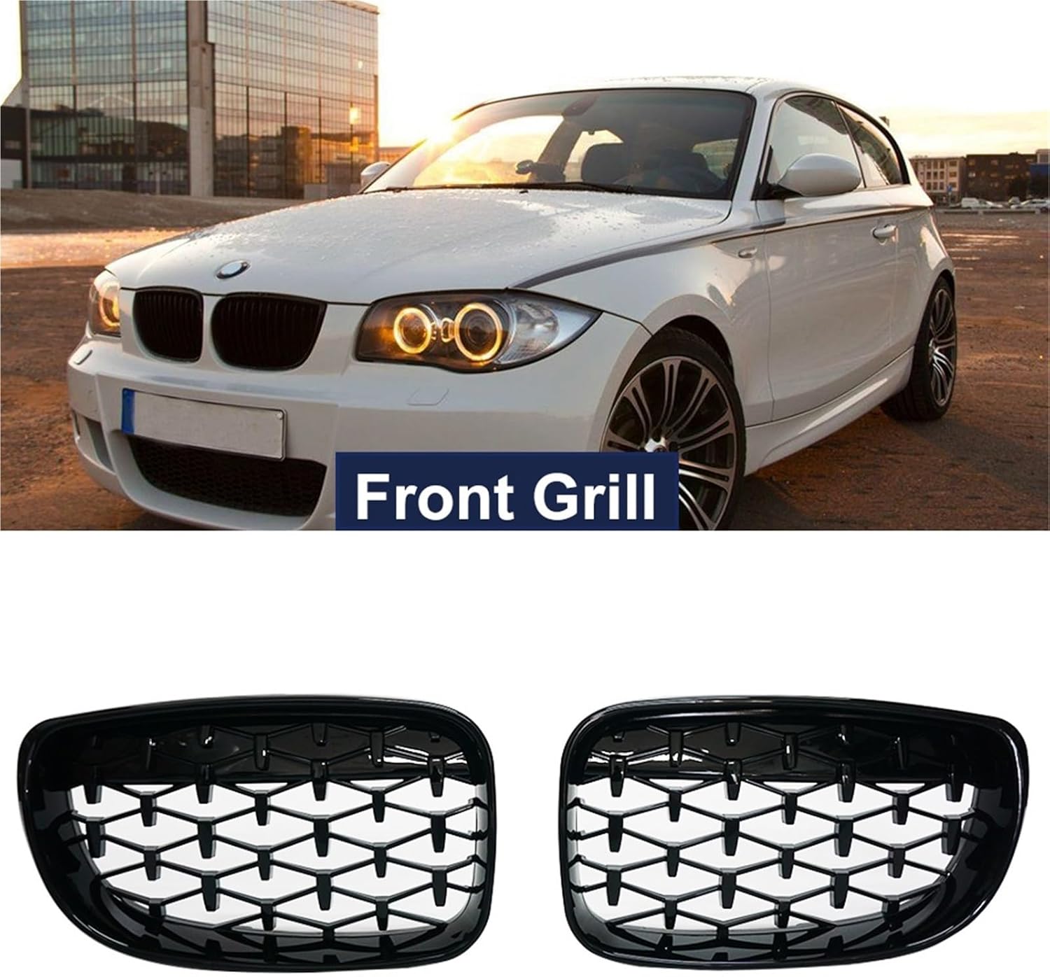 1 Pair Front Bumper Grilles Kidney Replacement Grill Compatible with BMW 1 Series E81 E87 E82 E88 128I 130I 135I Selected 07-11(Black)