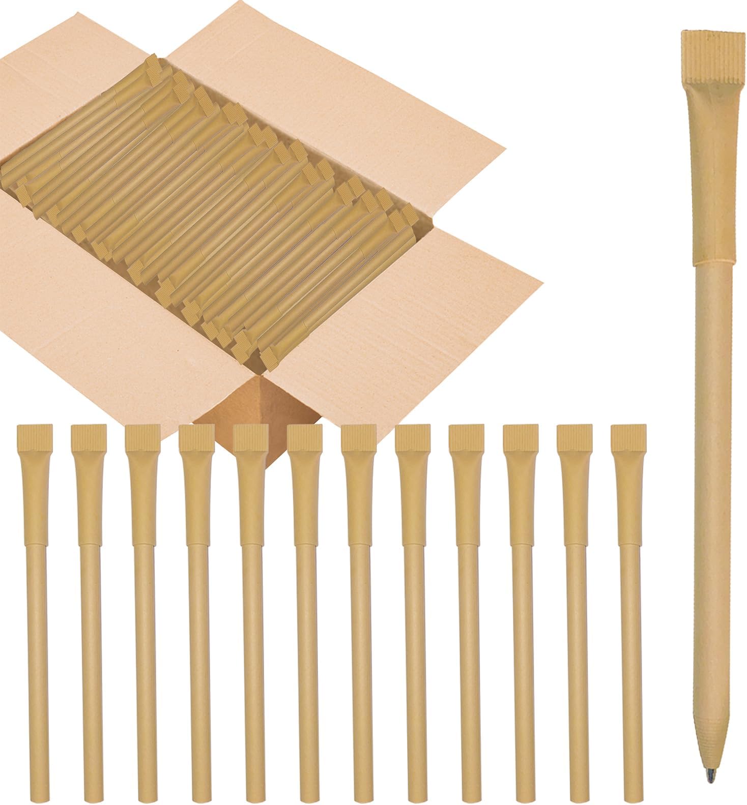 100pcs Kraft Paper Barrel Writing Pen Eco-Friendly Pens Cardboard Pens Black Ink