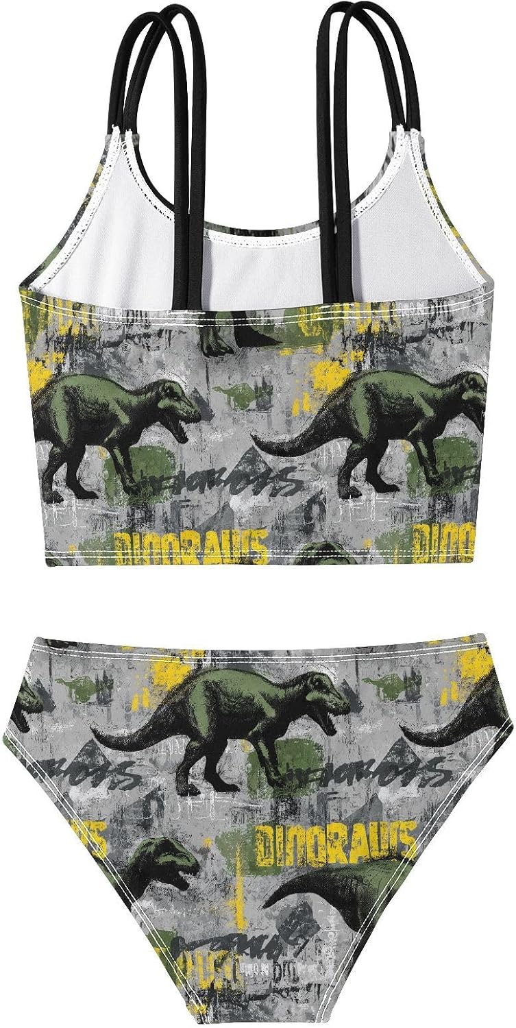 visesunny Girls Two Piece Swimsuits Cool Dinosaur Silhouettes Girl's Bikini Sets Bathing Suits for Girls Size 5-12Y