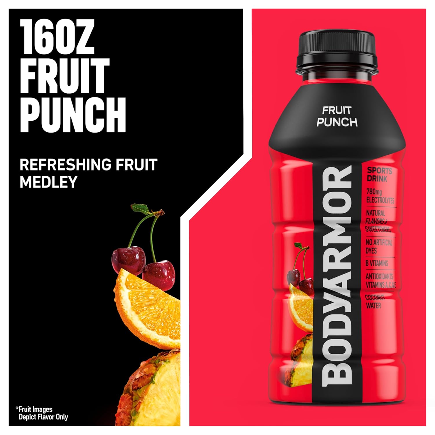 BODYARMOR Sports Drink, Fruit Punch, Electrolyte Drink Hydration, 16 Fl Oz Bottles (12 Pack), Flavored Coconut Water with B Vitamins & Antioxidants