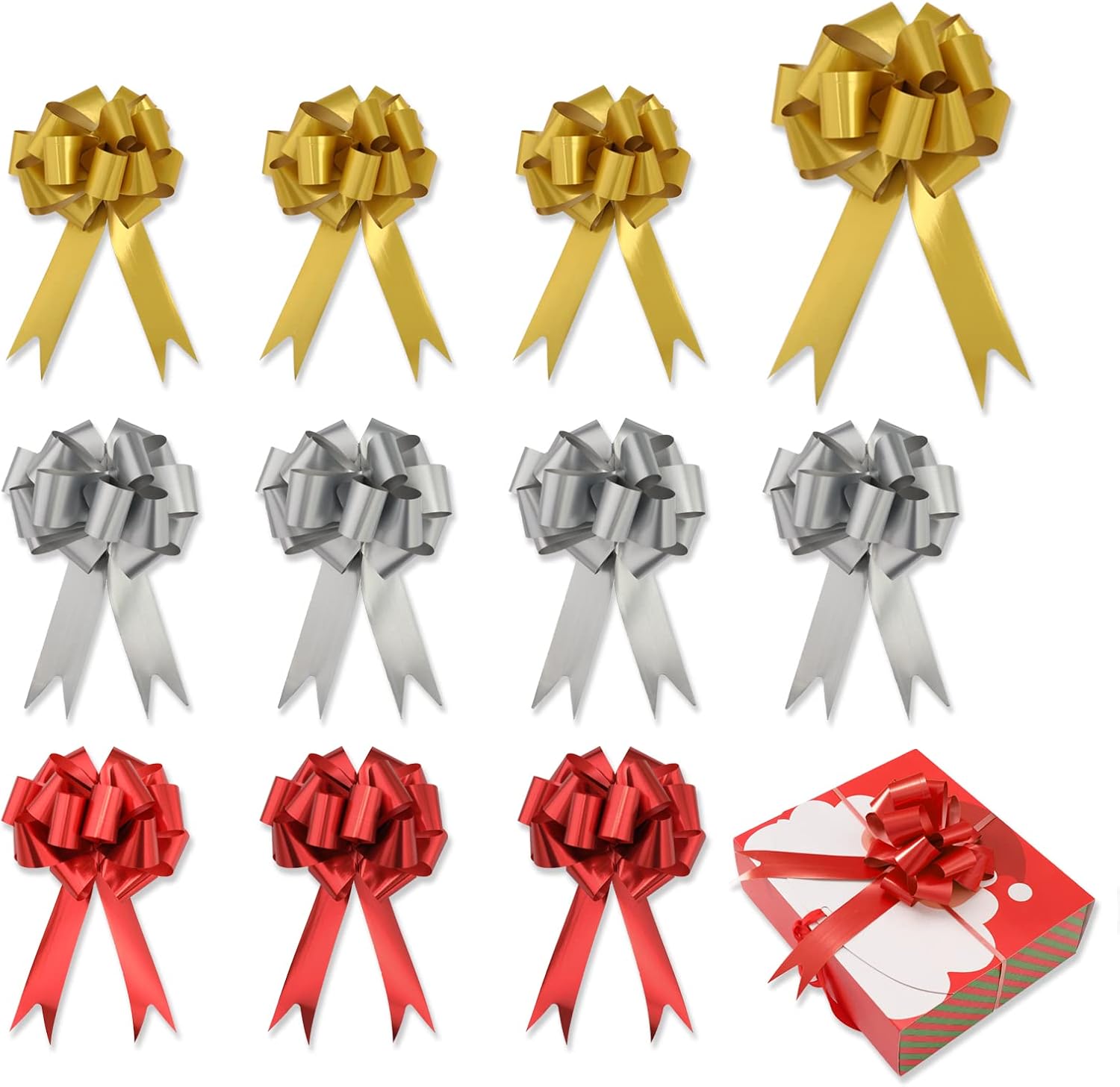 Whaline 36Pcs Large Pull Bows, 3 Colors Wrapping Supplies for Xmas Tree Birthday, Wedding, Baby Shower, Red, Silver