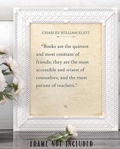 Miniatura 8 de Charles William Eliot - Books Are The Quietest And Most Constant - Old Book Page Motivational Poster, Inspirational Art for Home and Library,