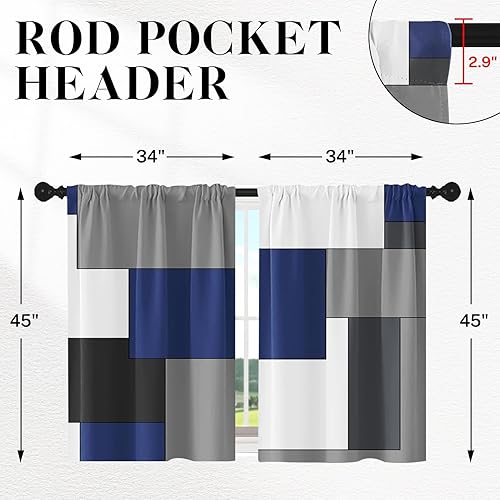 Vista 58 de Cortinas geométricas de cocina negras y grises de 63 pulgadas de largo, juego de 2, cortinas grises y blancas para dormitorio, sala de estar, Gris