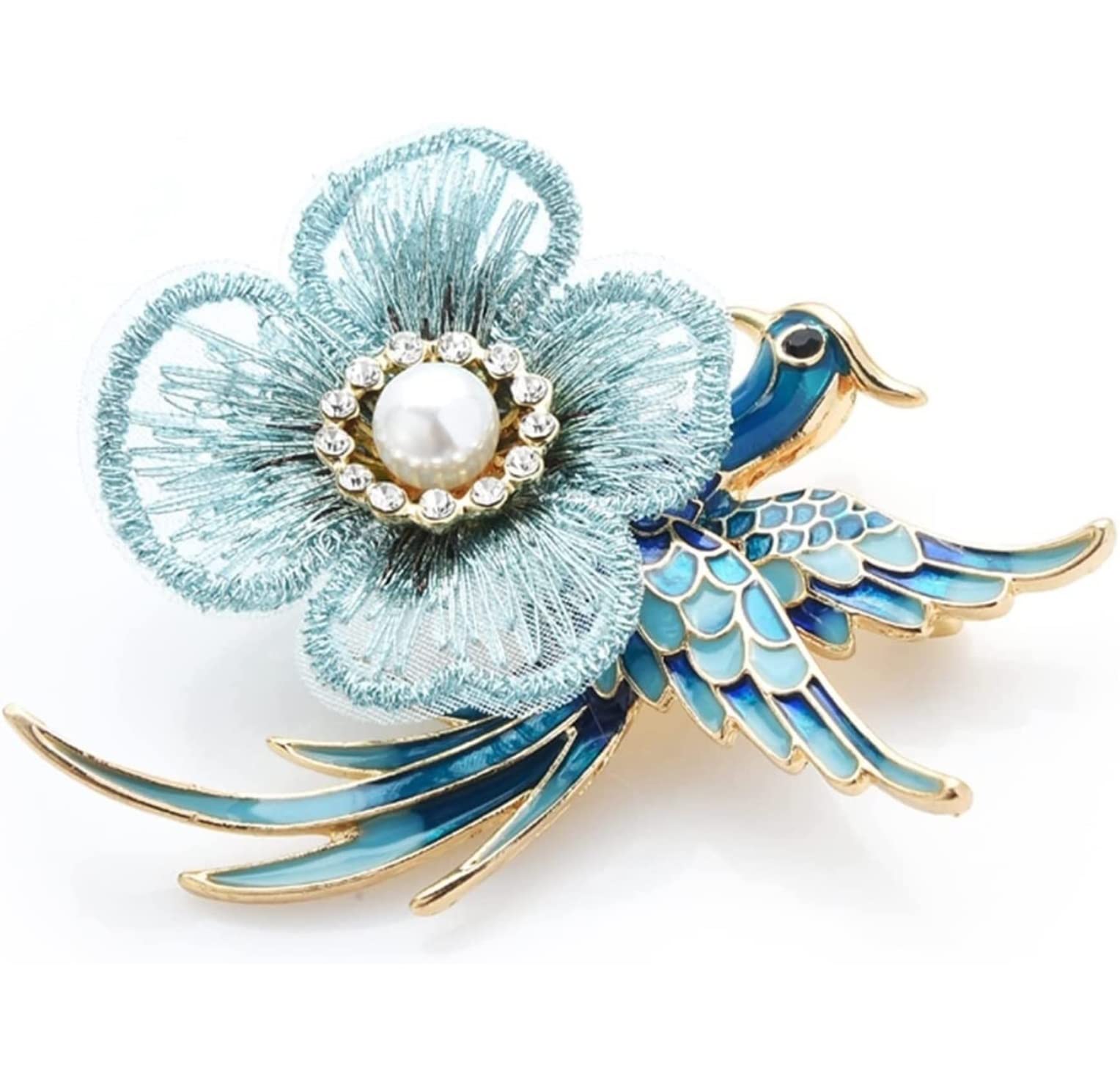 KYUSAR Broches Decorar Broche De Flor De Tela De Pájaro Esmaltado, Broche De Fiesta para Mujer, Cárdigan, Chaqueta, Abrigo, Accesorios Exquisitos Broches Pin (Blue : BLU, Size : 6.1 * 6.5cm)