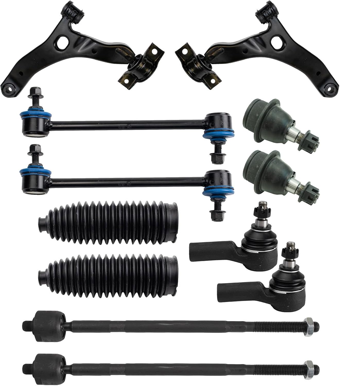 TRQ Front Steering & Suspension Kit Ball Joint Control Arm Steering Rack & Pinion Bellow Sway Bar Stabilizer Link Tie Rod Compatible with 2010-2013 Ford Transit Connect