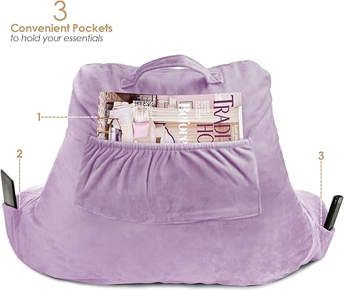 Miniatura 5 de Clara Clark Cojín de respaldo para leer con reposabrazos y bolsillos, para niños, adolescentes y adultos, cojín de espuma viscoelástica de alta