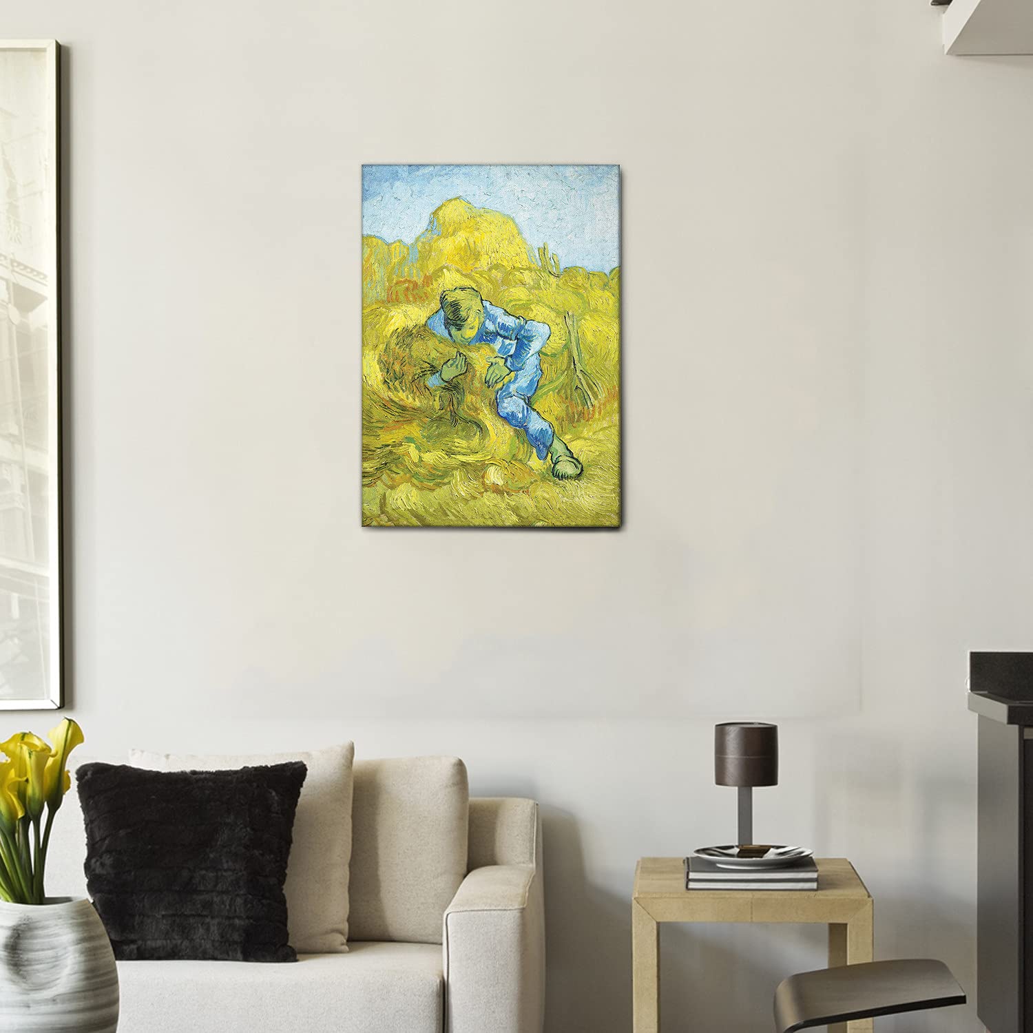 Giallobus - Quadro - Vincent Van Gogh - Uomo che lega i covoni - Tela Canvas Telaio Standard - 50x70 - Pronto da appendere - Quadri moderni per la casa