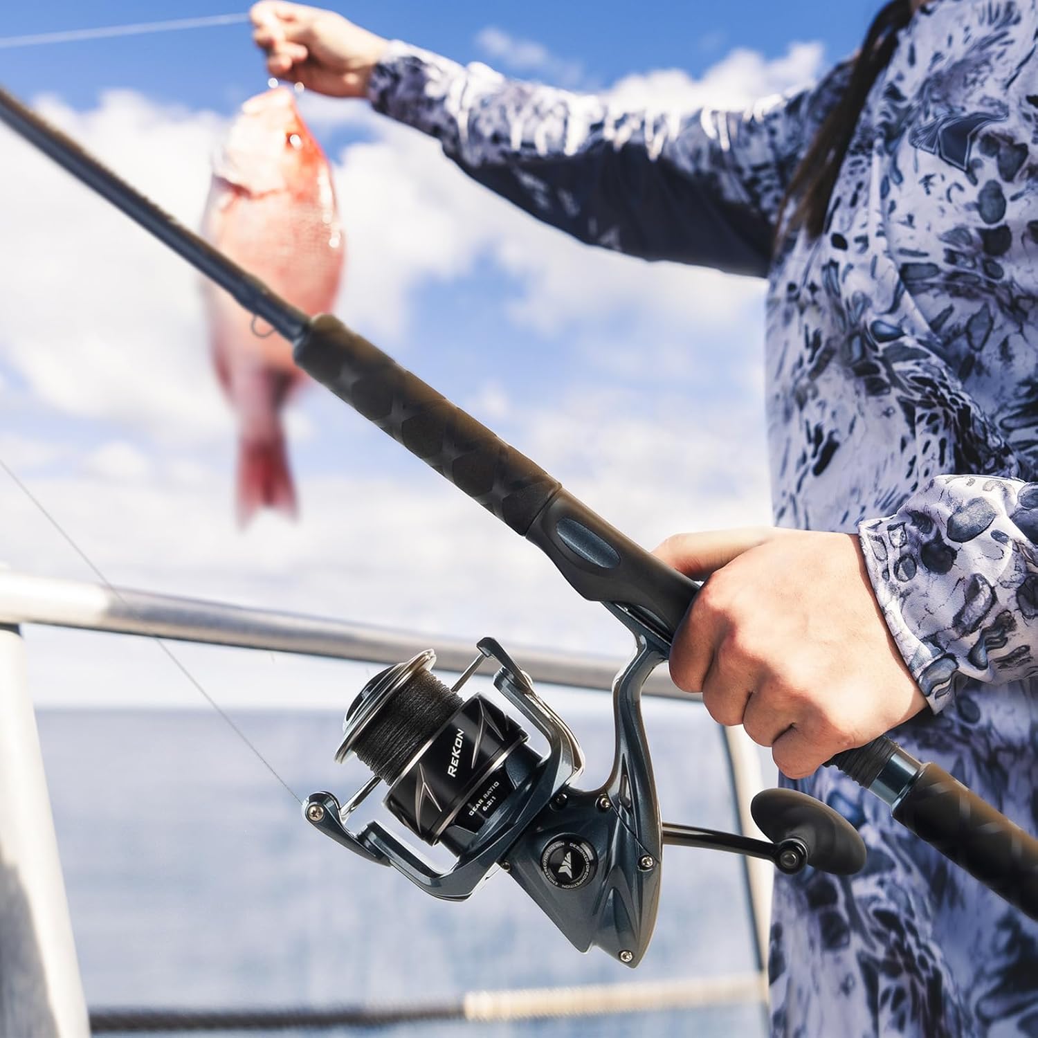 kastking rekon saltwater fishing rod and reel combo, fishing poles & reels combo, graphite blank, zirconia rings, nylitech frame & rotor, eva handle, uplock reel seat spin-9'0" heavy-6000 reel-2pcs