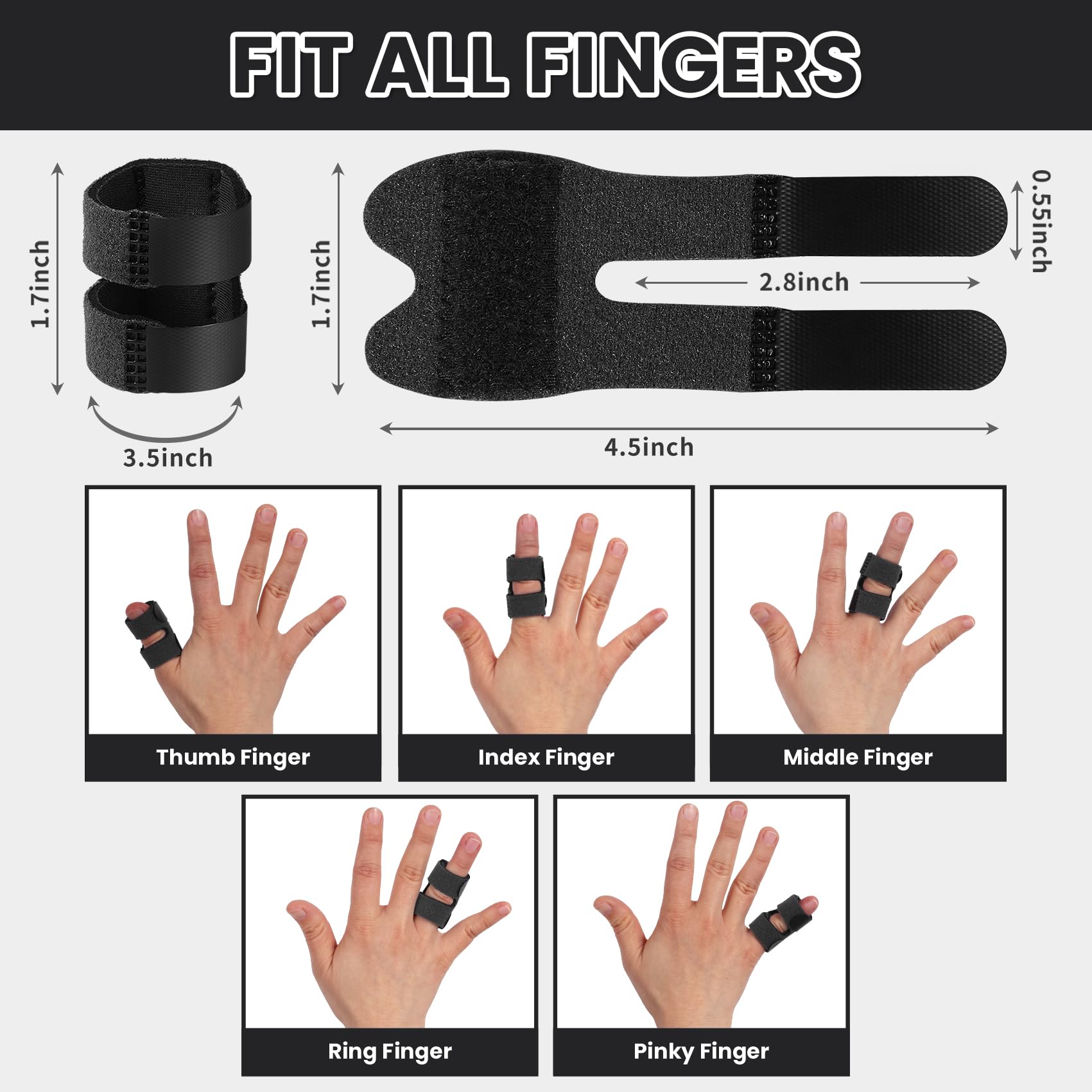 Férulas de dedo pulgar gatillo pulgar para roto/enderezamiento/artrosis, protección de dedo para pulgar/medio/anillo/índice/dedo (negro)