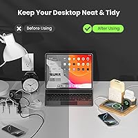 Vista 4 de Alarm Clock Charging Station for Bedrooms, 7 in 1 Wireless Charging Station, Magnetic Charger with Night Light Bedside Clock for iPhone 17 16 15 14