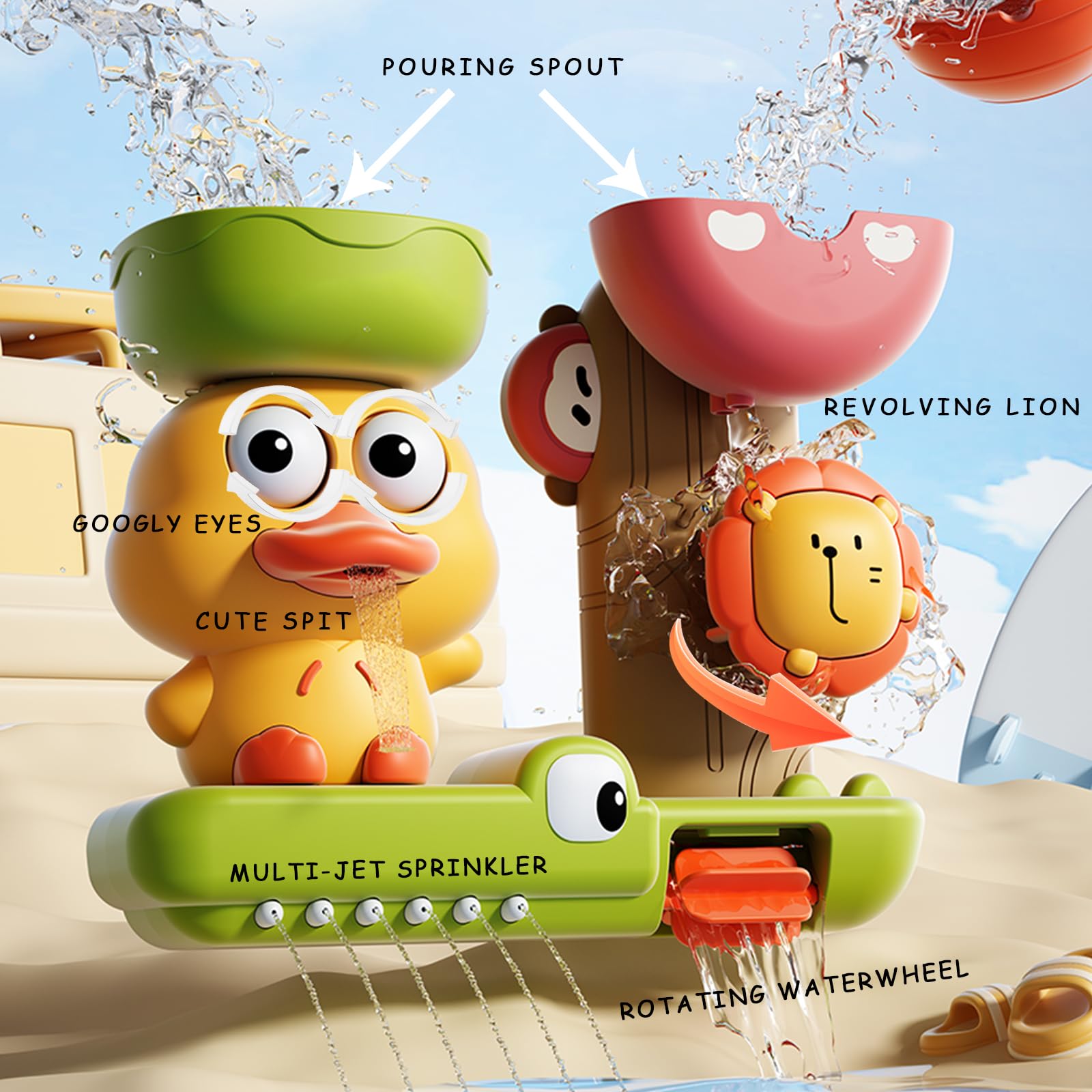 Bath Toys for 1 2 3 4 Year Old Water Toys for toddlers Girls Boys Gifts Baby Spinner Toy Duck Bath Toy for Babies kids Mould Free Bath Toys for 18+ Months and Older - Image 3