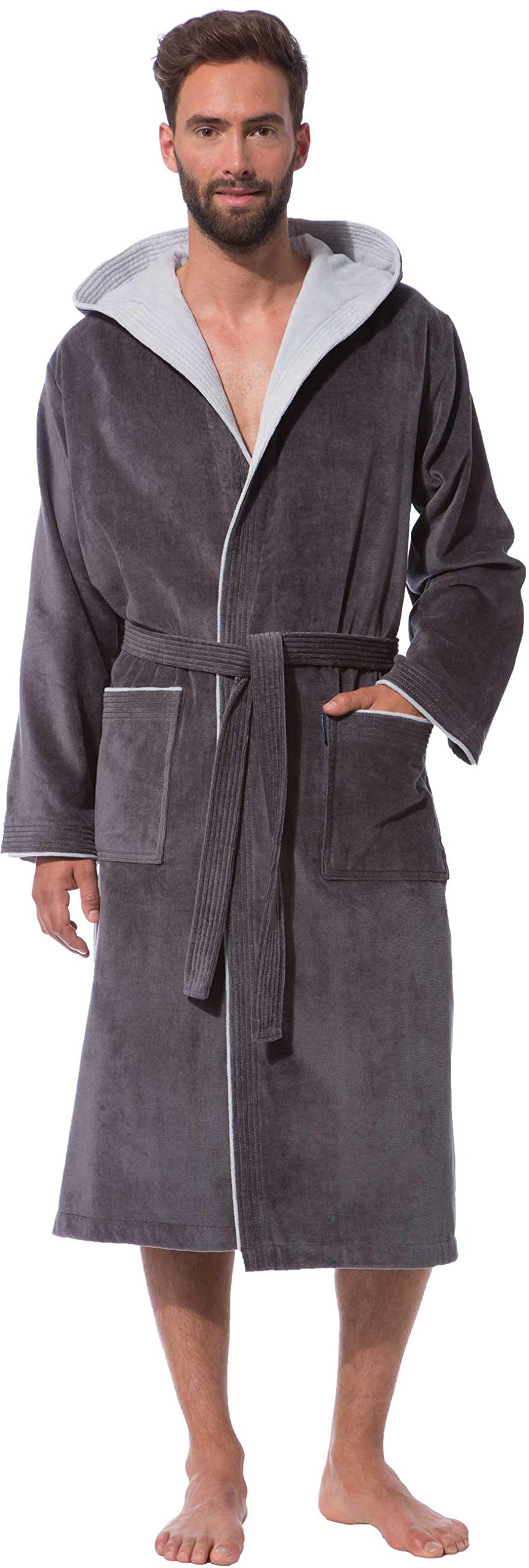 Buy Dressing Gown Men 100 Cotton Hood Luxury Velvet Terry Online at
