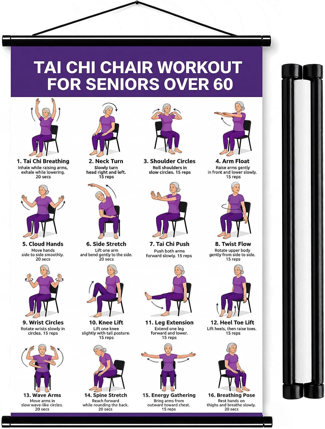 ECGER Tai Chi Chair Workout Chart for Seniors - Tai Chi Exercise Poster