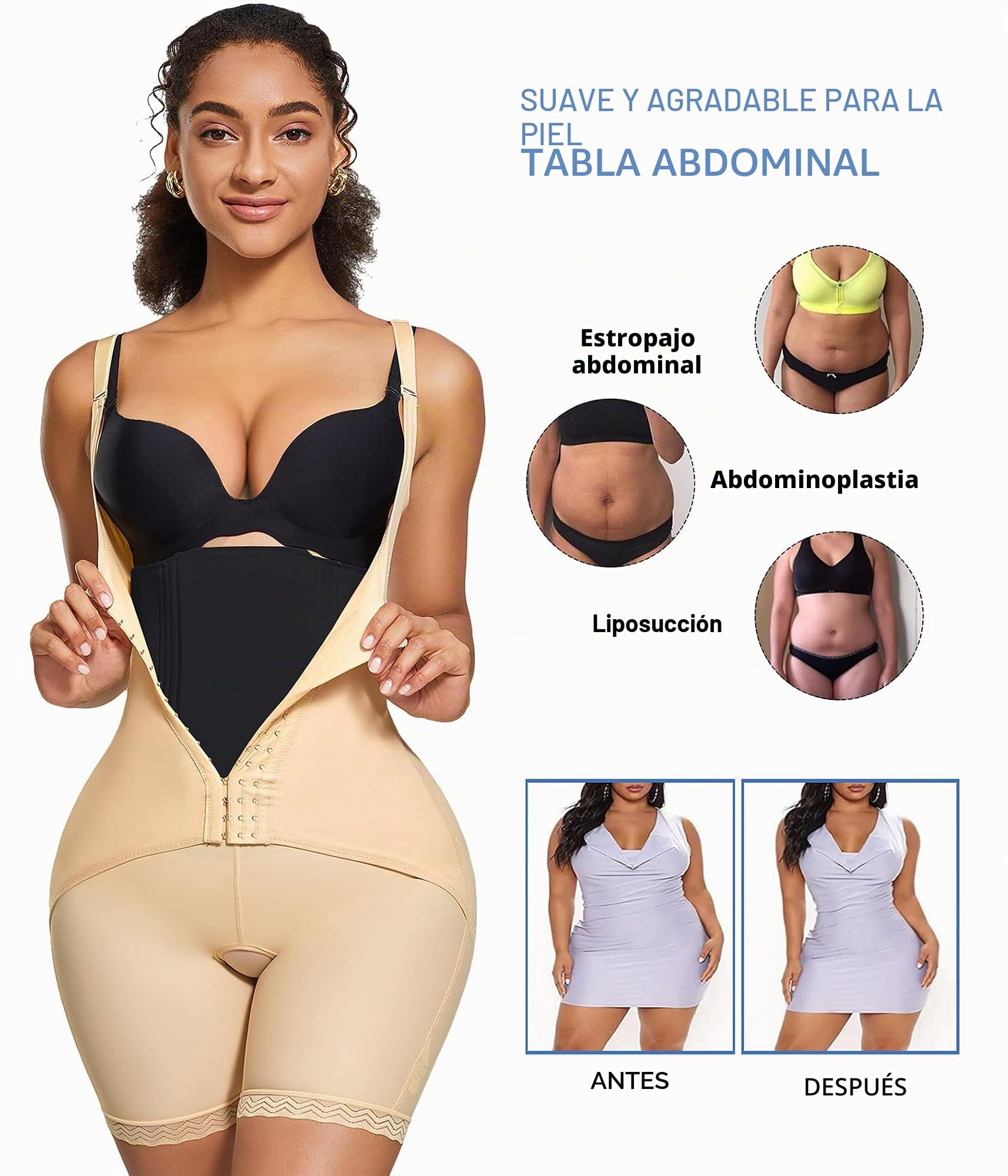 Bafully Tabla de Compresión Abdominal Aplanadora del Vientre Tabla AB Lumbar Post Cirugía Lipo Tabla de Espuma para la Espalda Recuperación Posparto, Negro, talla única