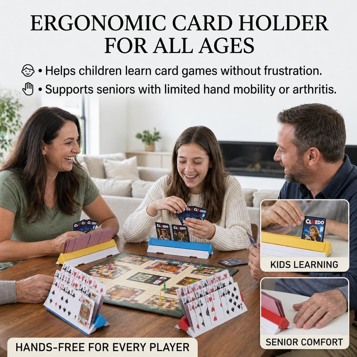 Card Holders for Playing Cards: Foldable Design, Set of 4 Deck Stands for Poker, UNO, Canasta, Card Game Accessories for Arthritis Patients (4 Matte Colors Pro)