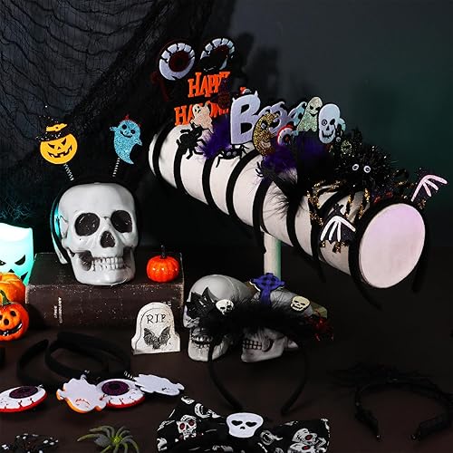 Miniatura 4 de 24 diademas de Halloween a granel, calavera, calabaza, bruja y araña, diademas de telaraña, globo ocular, murciélago, esqueleto para Halloween,