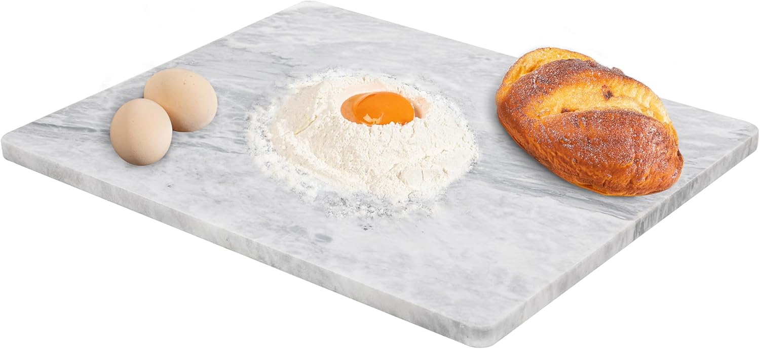*CRACKED*Lovdeco Marble Pastry Board, Board For Kitchen, Large Cloud White Marble Slab Gift With Non-Slip Feets, 16x20 Inch, 1 Piece