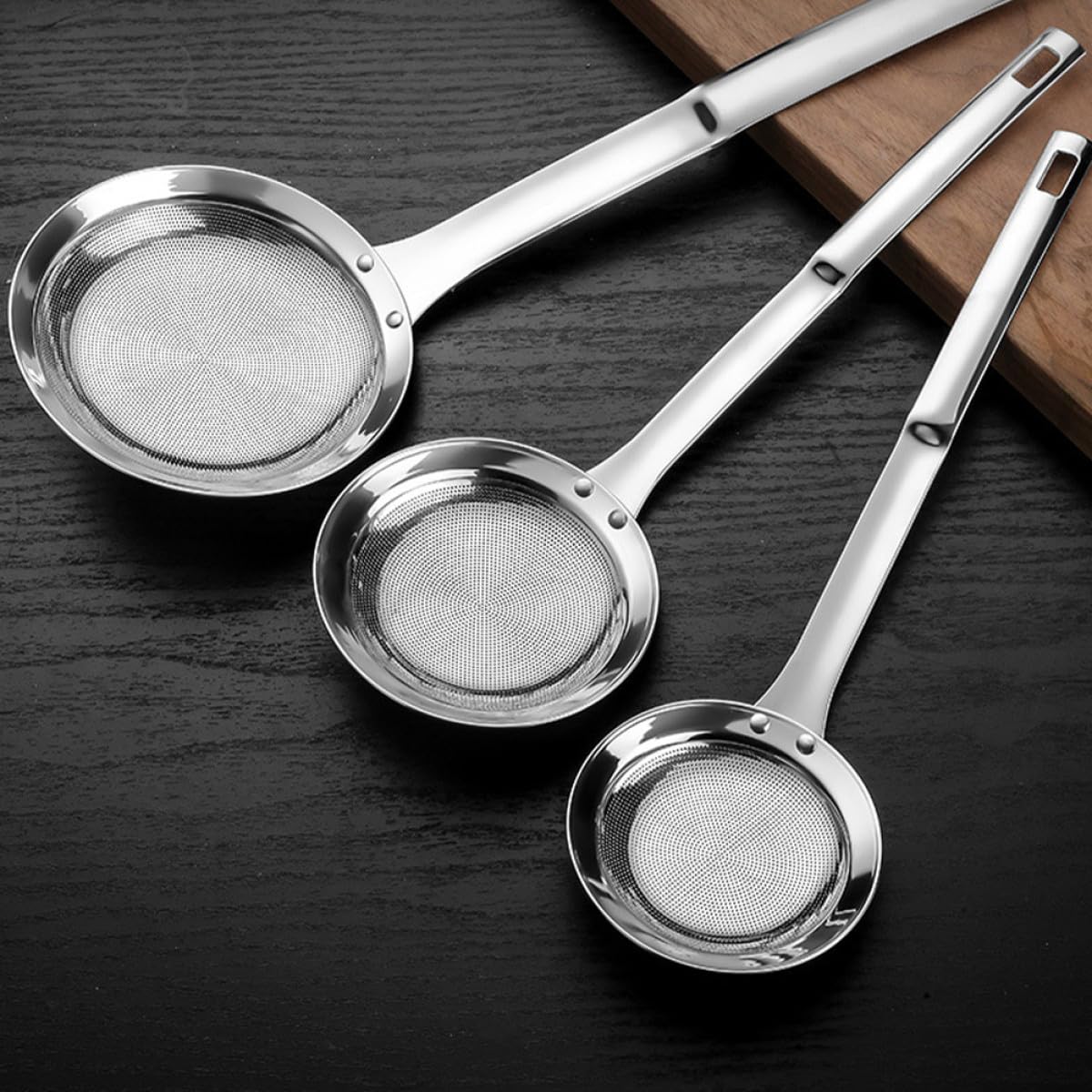 Homoyoyo 3pezzi Colino da Cucina in Acciaio Inox Maglia Fine Setaccio Manico lungo Filtro per Alimenti