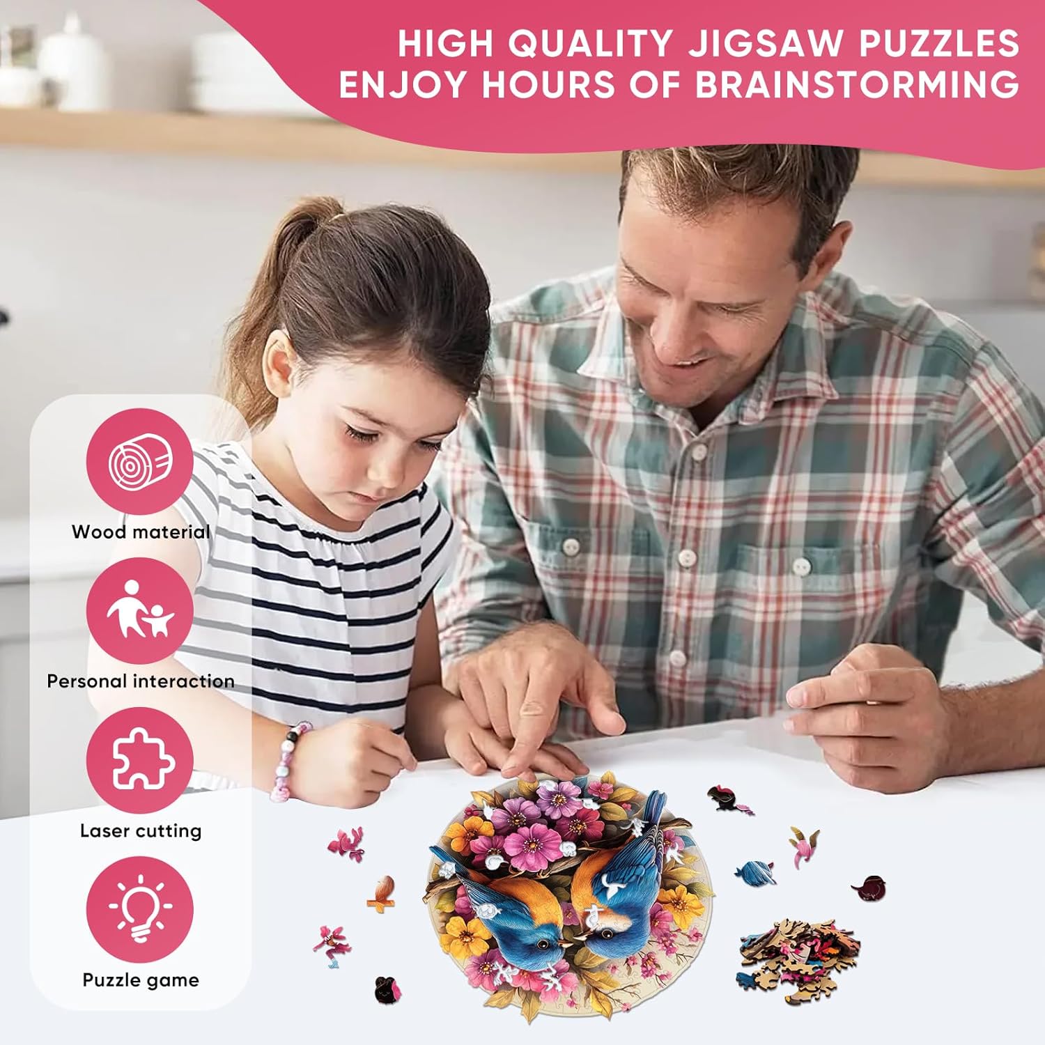 Pikoqunc Hummingbird Wooden Puzzles for Adults,500 Pieces 16.9x16.4 Inches,Beautifully Crafted from Premium Wood,Vivid Floral Bird Art,Relaxing Home Decor or Gift