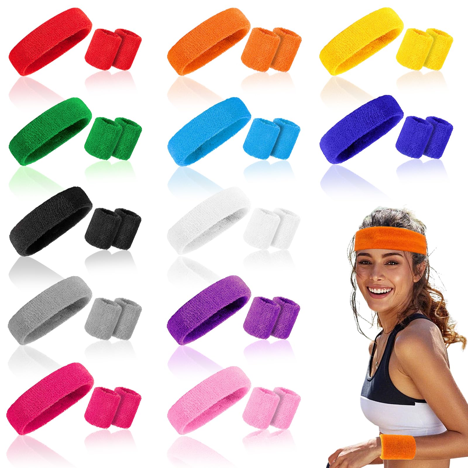 Braccialetti sportivi colorati in cotone, fasce di saldatura, per tennis, sport, basket, ginnastica, golf, corsa (8 x 7,5 cm)