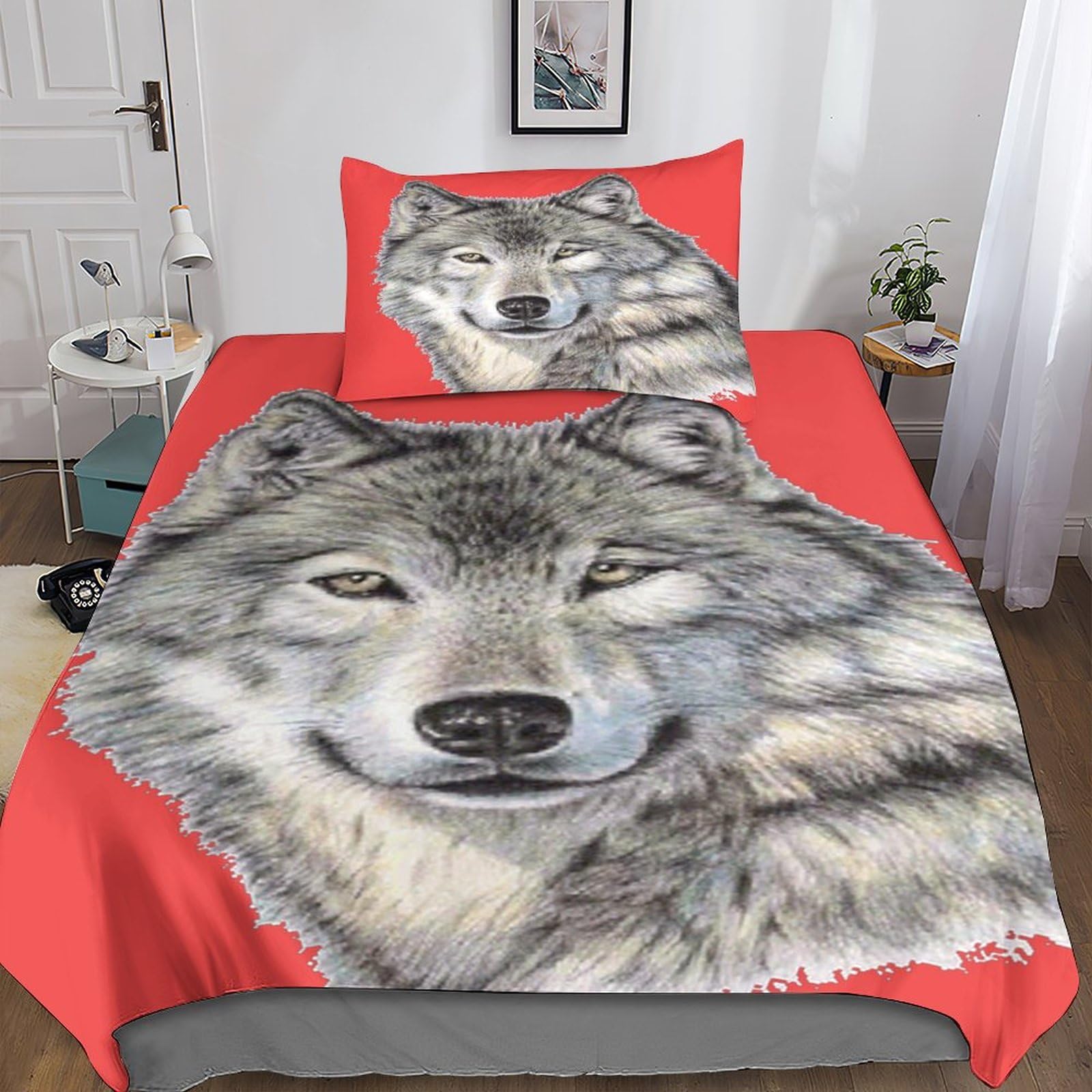 Housse de couette loup 135x200cm anti-plis pour lit d'enfant garçon fille
