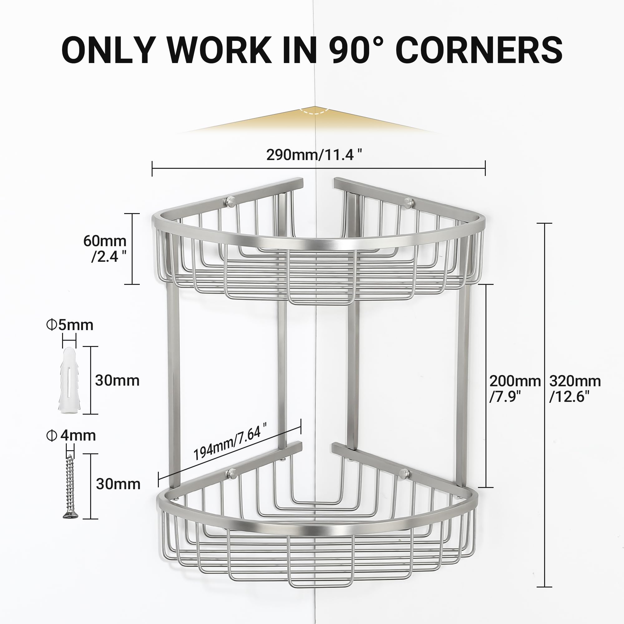 SAYAYO Corner Shower Caddy Basket, SUS304 Stainless Steel Bathroom Shower Corner Shelves Basket Organiser Storage - Image 2