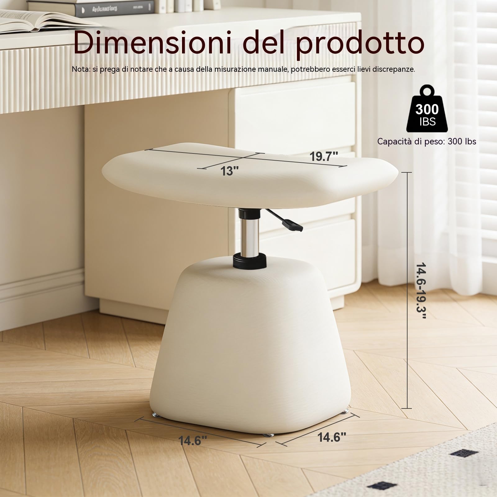 Sgabello da trucco moderno regolabile in altezza, sedia girevole 360° per area trucco, sgabello in similpelle PU per bagno e ingresso