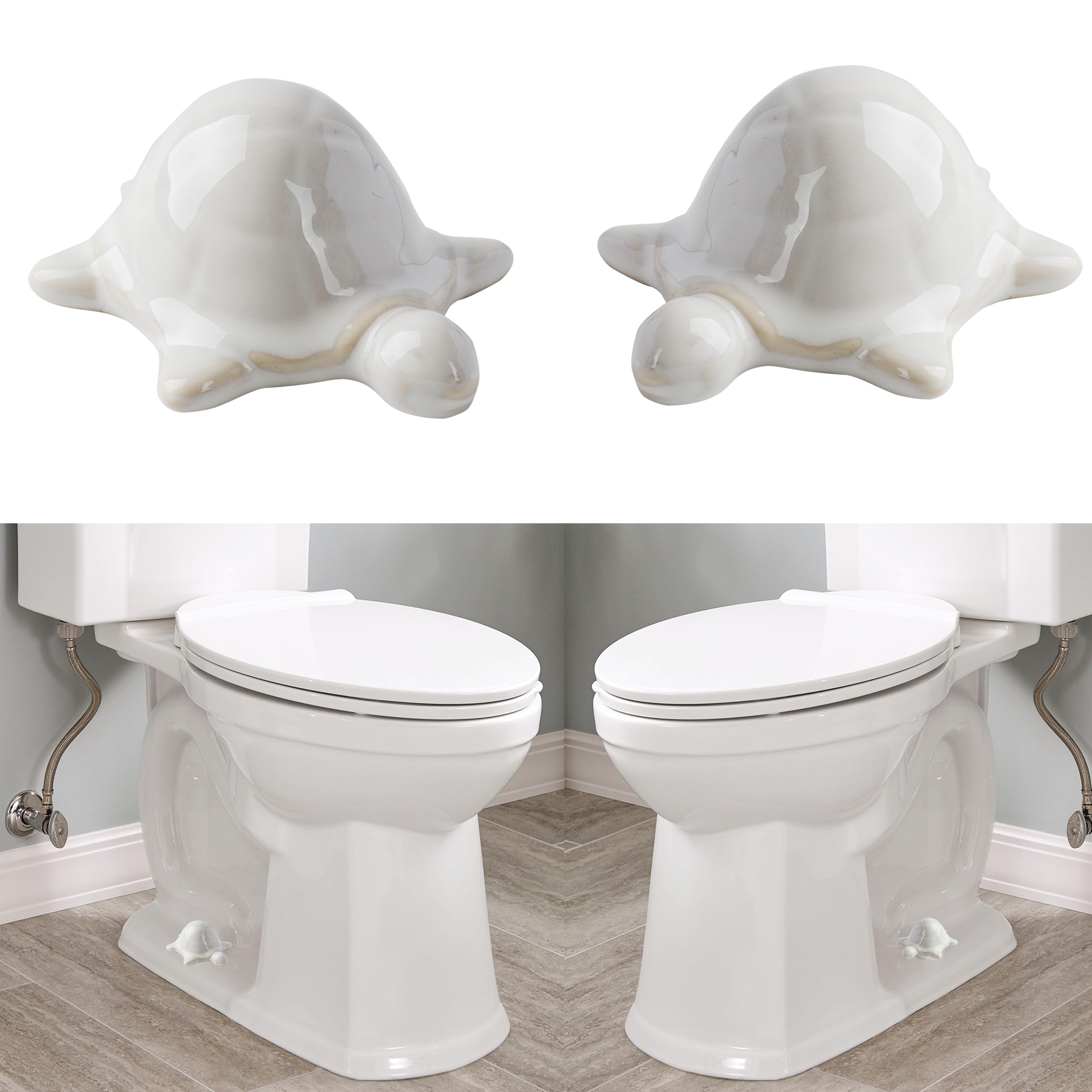 ZUNON Toilet Bolt Caps, Decorative Toilet Bolt Covers, Ceramic Cute Frog Covers Toilet Bolts Bathroom Decor Easy Installation Set of 2 (White Turtle 2pcs)