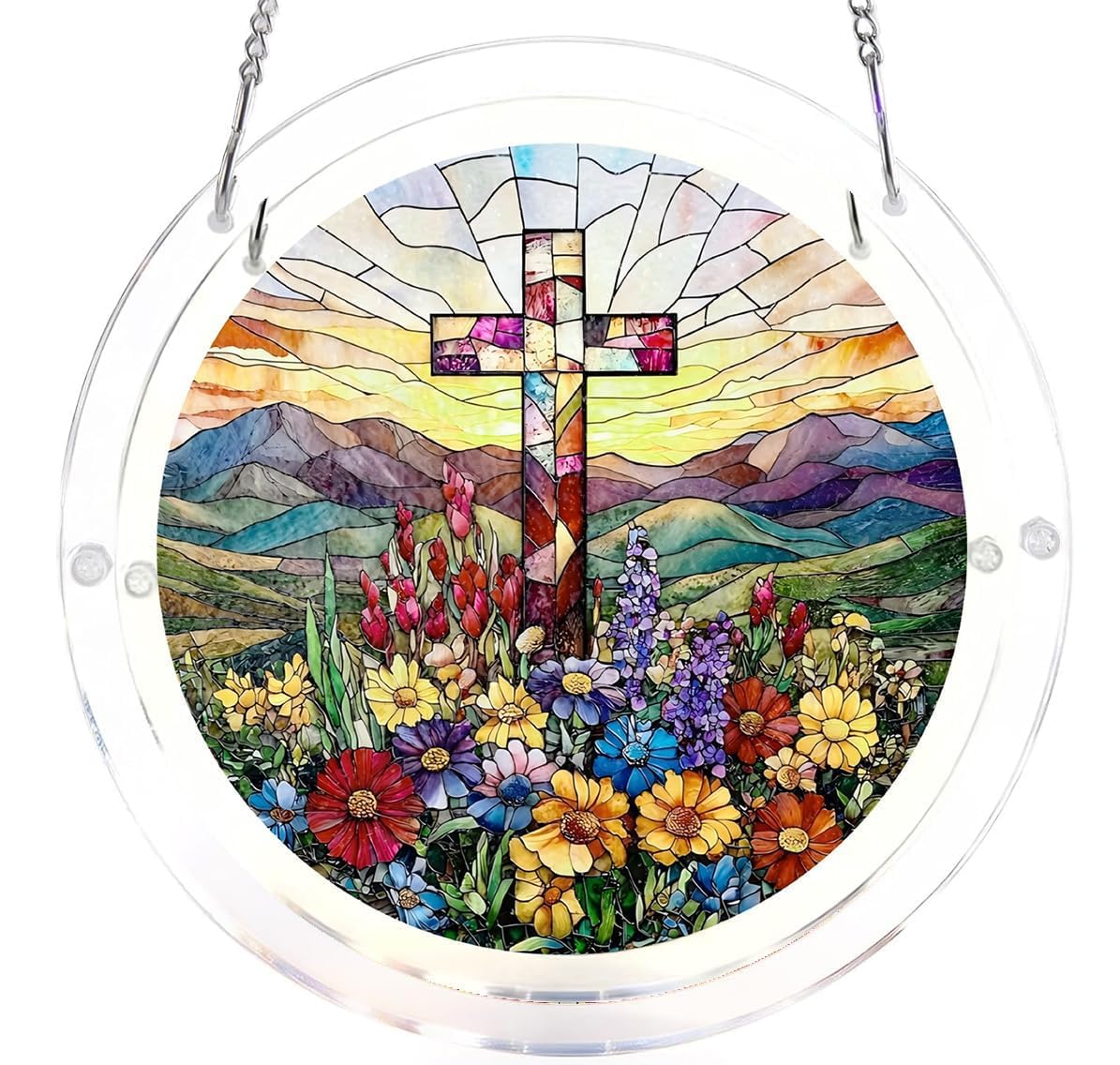 Jesus Cross- Acrylic Jigsaw Puzzles Suncatcher, 8.9 Inch Window Hanging Suncatcher Acrylic Puzzle, DIY Home Decor Art Gift