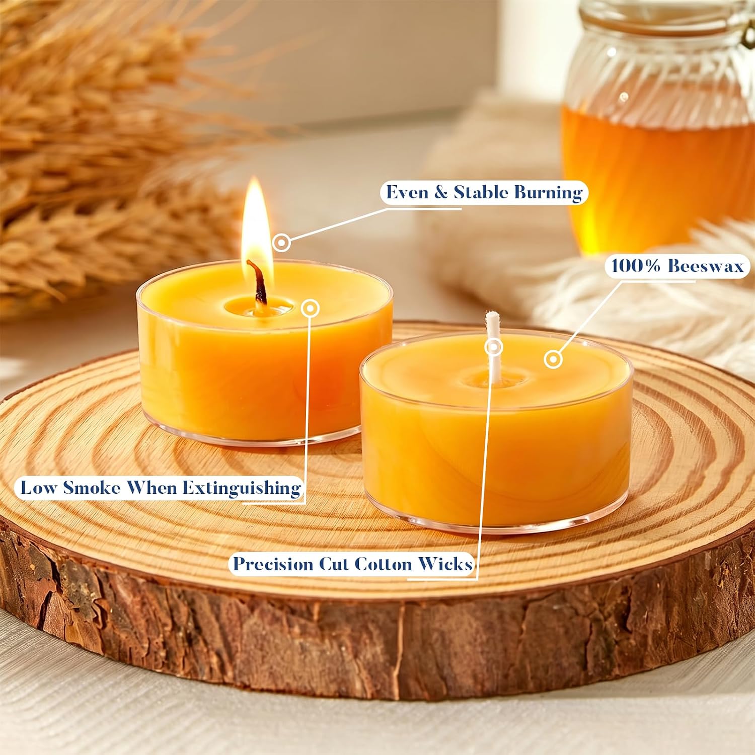 Crenovo 36 Pack Beeswax Tea Lights, 4-Hour Long Burning Tealight Candles, Ideal for Dinners Meditation Home Decor Tea Candles