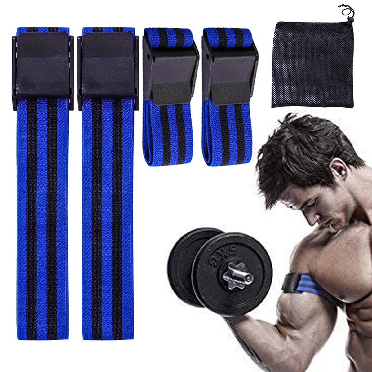 Blood flow restriction training band,ports occlusion bands 4 pack (2 bicep bands,2 leg bands), comfortable elastic bands for blood flow restriction training and fast muscle growth without lifting
