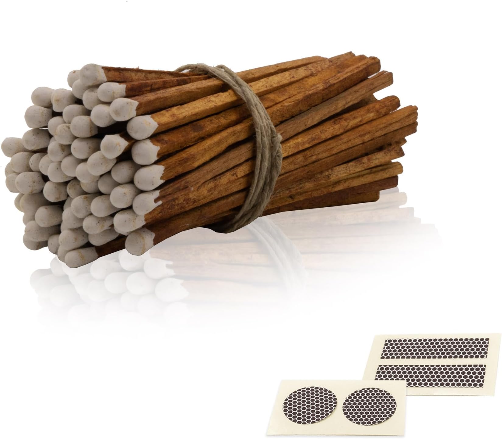 4" Inch Long Wooden Refill Matchsticks with Strike Stickers - Safety Matches Wholesale Bulk Loose by Chandler Studio (Brown Stem White Head, 100 Pieces)