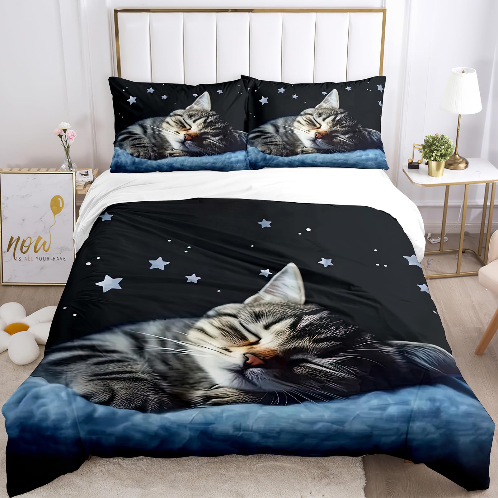 Set Biancheria Letto Gatti 3D Microfibra - Copripiumino 220x240 Cm Con Federe, Motivo Animali - Foto 8