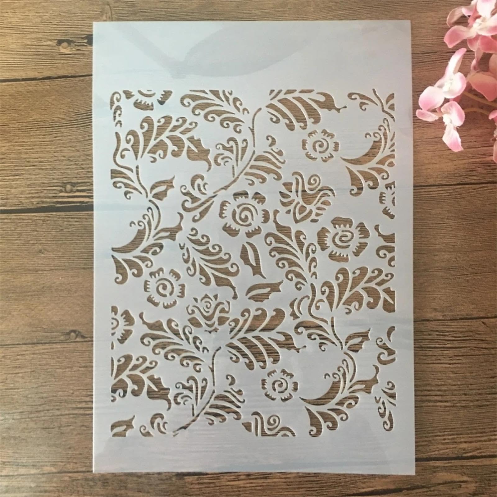 Plantillas para pintar manualidades en madera papel y tela con diseño A4 de hojas rizadas