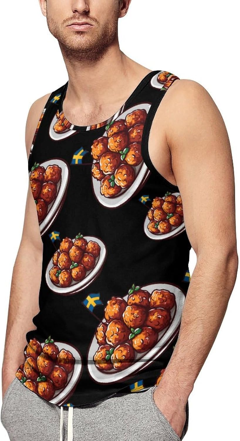 Swedish Meatballs Sweden Men's Tank Top Sleeveless Muscle Shirts Vest Beach T Shirts for Workout Gym