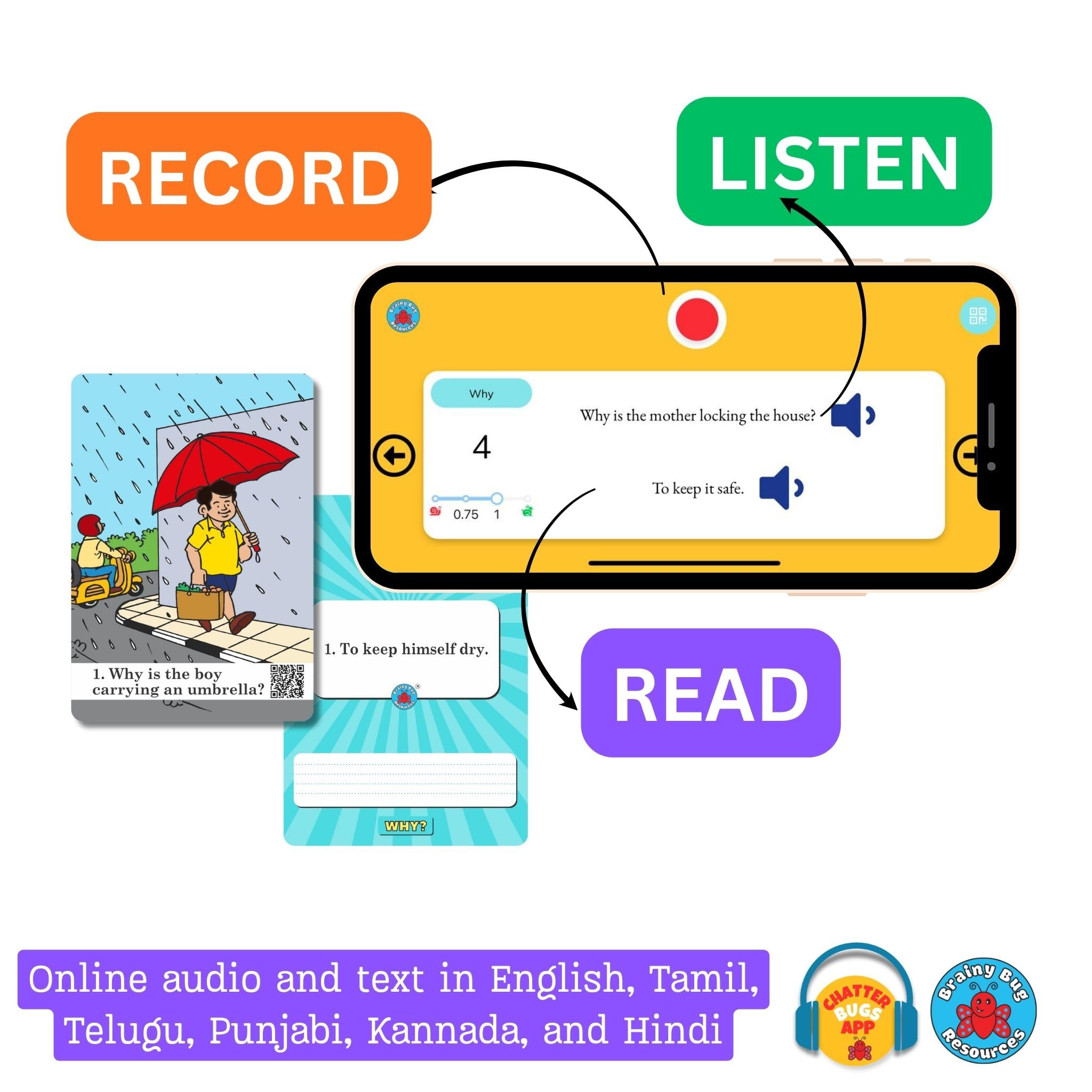 Brainy Bug Who, Where, Why & Ask Questions Flashcards | Audio | À partir de