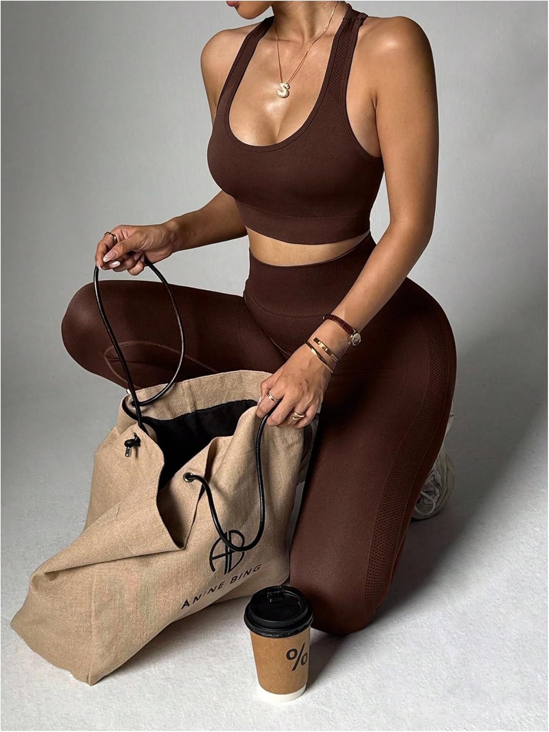 OYOANGLE Women's 2 Piece Workout Set Outfits Sports Bra Tummy Control Yoga Leggings Gym Activewear Sets - Image 3