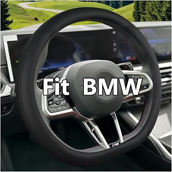 D-Shaped Steering Wheel Cover for BMW M2 M3 M4 M5 M8 X1M-X7M XM i4 i7 iX Z4 1-7 Series M Sport, 14.5-15" Perforated Leather Anti-Slip Compatible with Heated Wheels Black