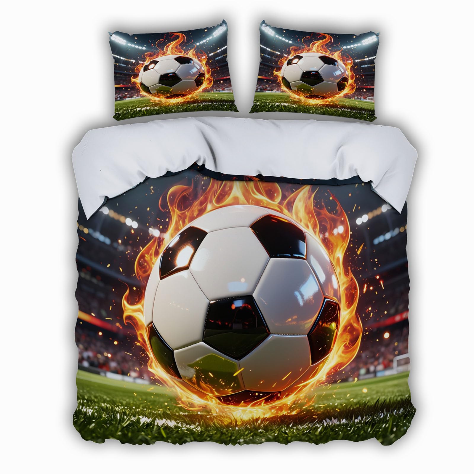 Housse de Couette 140x200 Football pour Lit Enfant Décoration Chambre Sport avec Fermeture