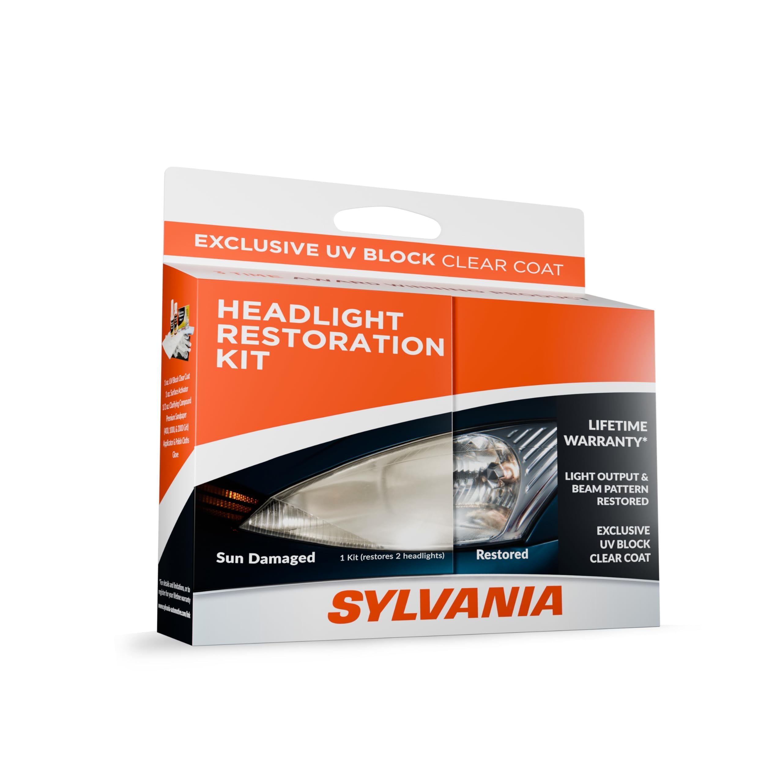 SYLVANIAHeadlight Restoration Kit - Long-Lasting Headlight Repair Kit for Restoring to Like-New Condition - Surface Activator, Exclusive UV Coating, Clarifying Compound & More - No Tools Required
