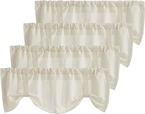 Miniatura 1 de NICETOWN Paquete de 4 cenefas de lino sintético para ventanas, cocina, sala de estar, bolsillo para barra de cortina rústica para bañoventana