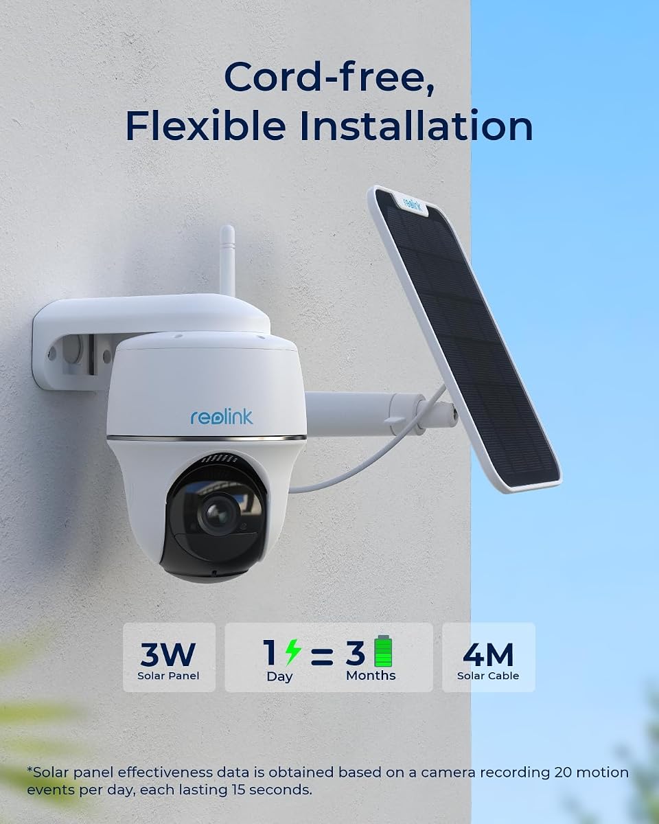 REOLINK Cámara de Seguridad Inalámbrica para Exteriores, Pan Tilt con Energía Solar, 5MP 2K+ Visión Nocturna en Color, WiFi 2.4/5GHz, Funciona con Hogar Inteligente para Vigilancia, Compatible con Home Hub, Argus PT + Panel Solar