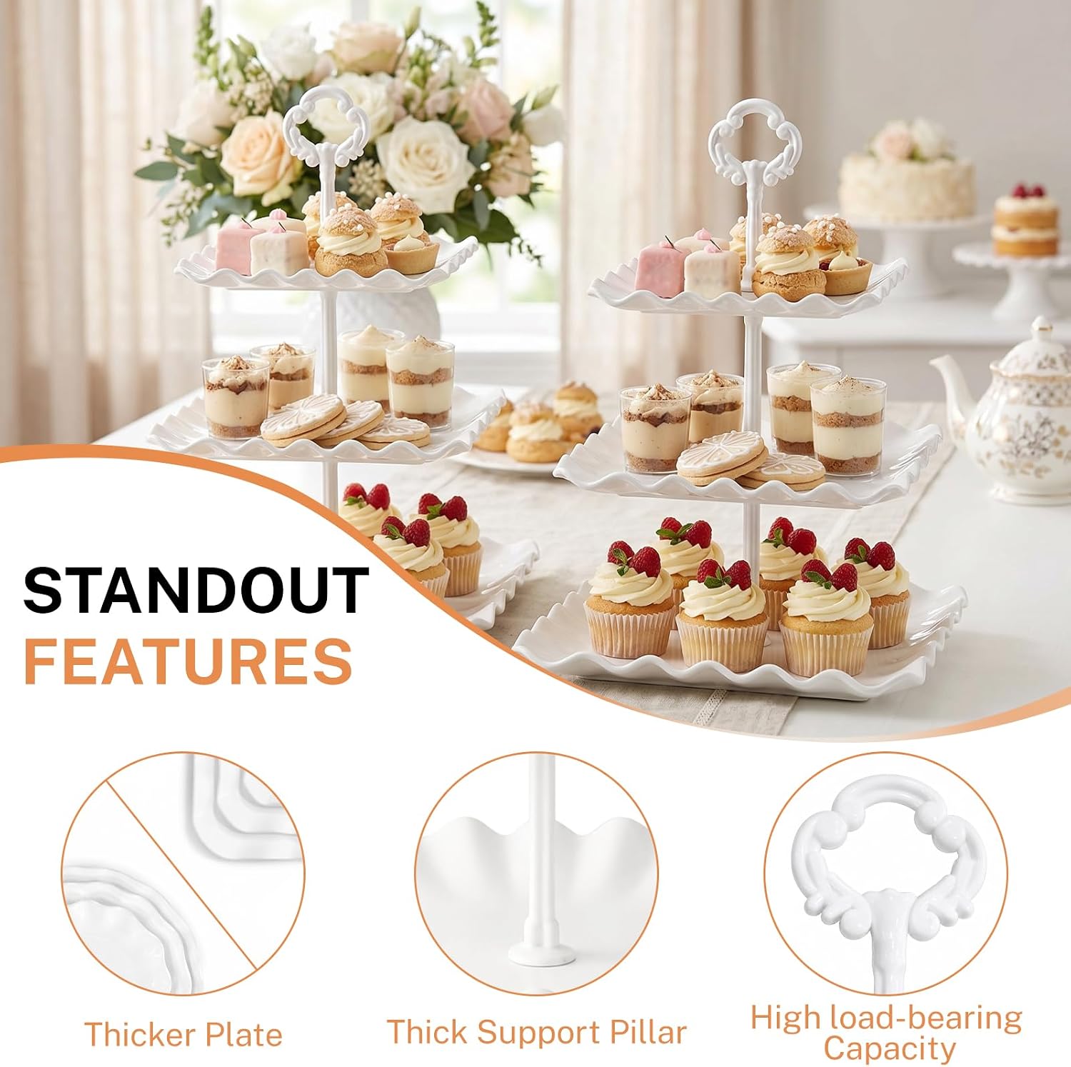 5 Pcs Dessert Table Display Set -Plastic Dessert Table Display Set,2 x Large 3-Tier Cupcake Stands/Cup Cake Tier Tower & 3 X Serving Tray Combo for Tea Party, Birthday, Baby