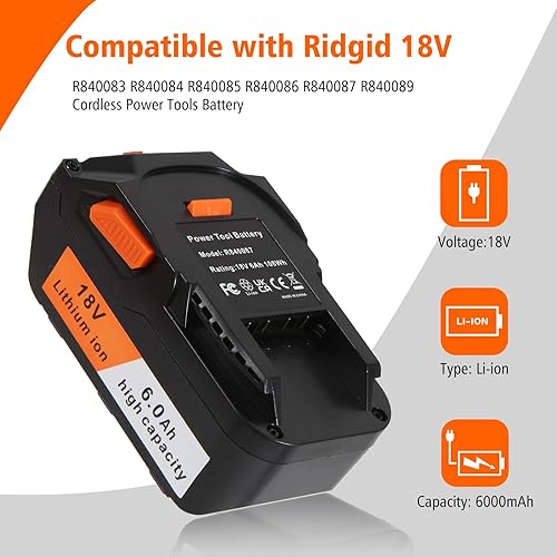 Miniatura 2 de Batería de iones de litio de 18 V: repuesto para taladro de octano Ridgid R840085 R840087 R840083 R840084 130254003 - Compatible con cargador Ridgid