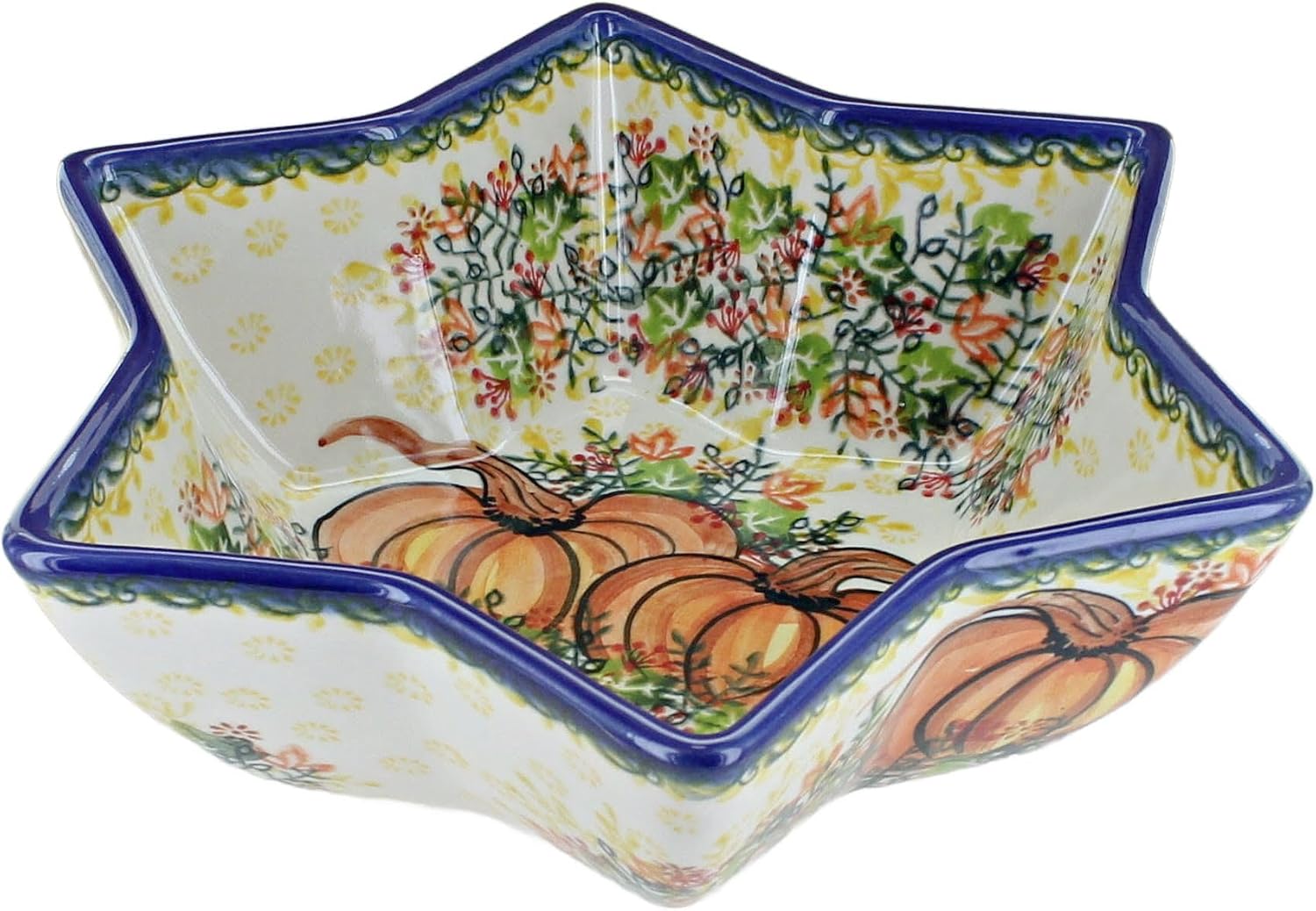 Blue Rose Polish Pottery - Orange Harvest Festival Star Bowl - 9" Diameter - Unique Serving Bowl for Special Occasions, Dinner Parties, Or Everyday Dining