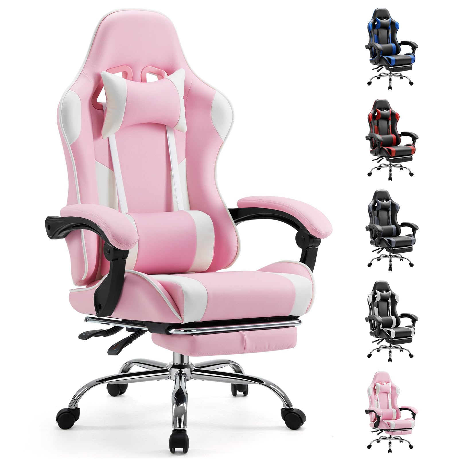 Sweetcrispy Computer Video Game Desk Chair - Ergonomic Comfy Lumbar Support with Footrest PU Leather Recliner with Headrest
