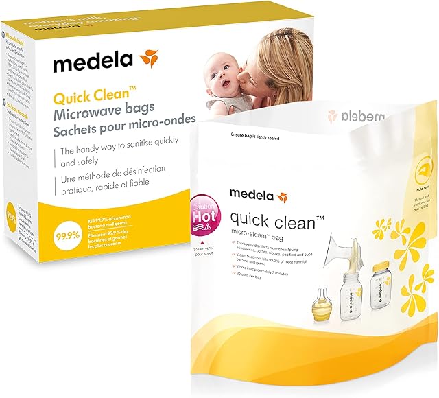 Medela Quick Clean Microwave Bags - Fast and convenient cleaning of breast pump parts or accessories, reusable, pack of 5