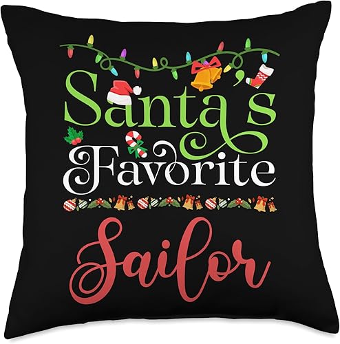 Santa's Worker Holiday Threads Santas Favorite Sailor Holiday Top Elf Profession Throw Pillow, 18x18, Multicolor