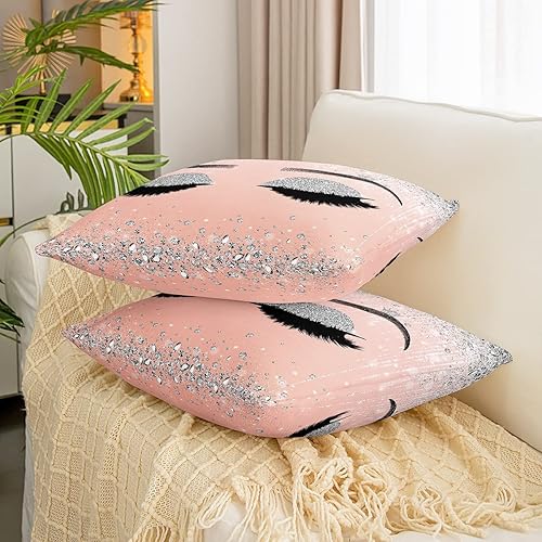 Miniatura 3 de Funda de almohada para pestañas de 18 x 18 pulgadas, elegante funda de almohada con destellos de color rosa plateado para adolescentes, niñas y